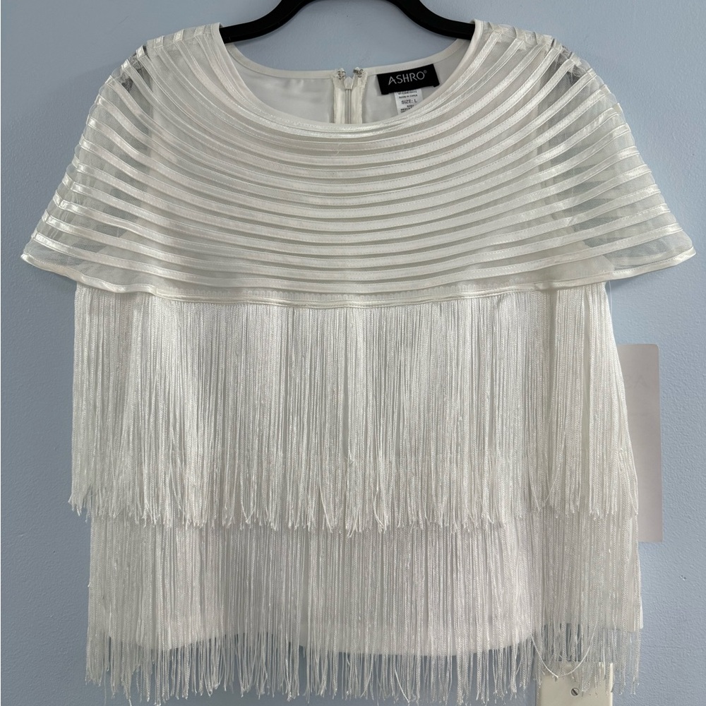 NWT Ashro Cream Fringed Bib Collar Blouse